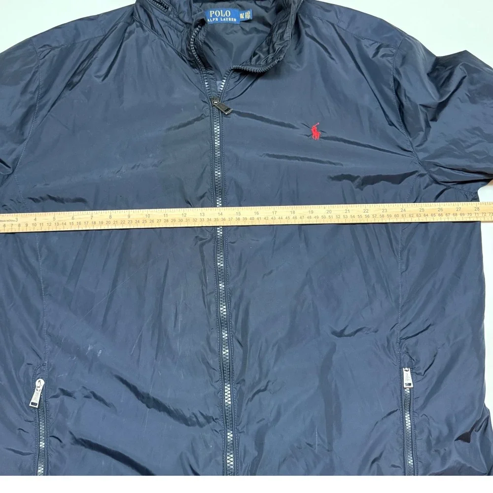 Polo Ralph Lauren Men XLT Windbreaker Jacket Navy Blue Full Zip Hooded Pony Prep